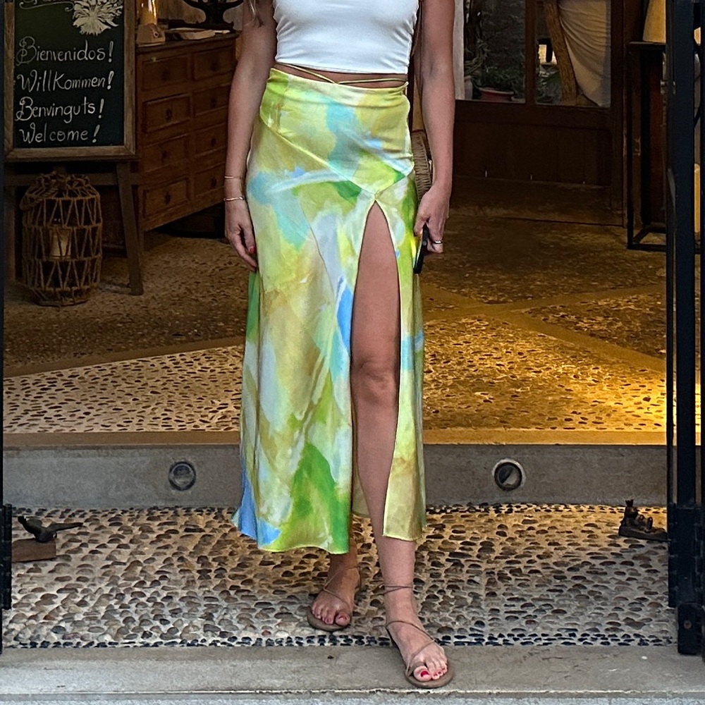 Zara Green and Yellow Patterned Skirt